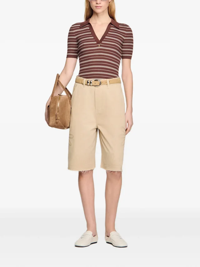 SANDRO striped V-neck polo sweater, photo 2 of 2 from FARFETCH