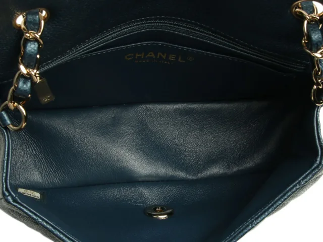 Chanel Mini Dark Blue Quilted Caviar Classic in Blue Caviar leather from Ann's Fabulous Finds, photo 9 of 10