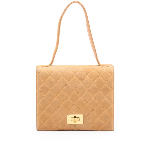 Beige Chanel Quilted Suede Rita Flap Handbag in Beige Suede from Designer Revival