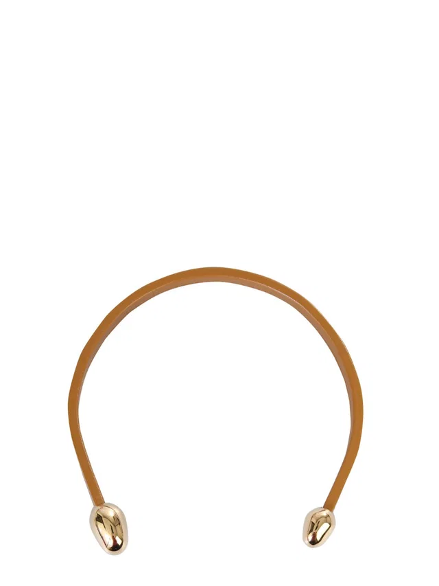Bottega Veneta Leather And Brass Necklace — Beige Necklaces in Beige Leather from HEWI