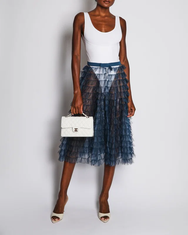 Dior Petrol Blue Tulle Mesh Tiered Midi Skirt Size FR 38 (UK 10) in Blue from Sellier