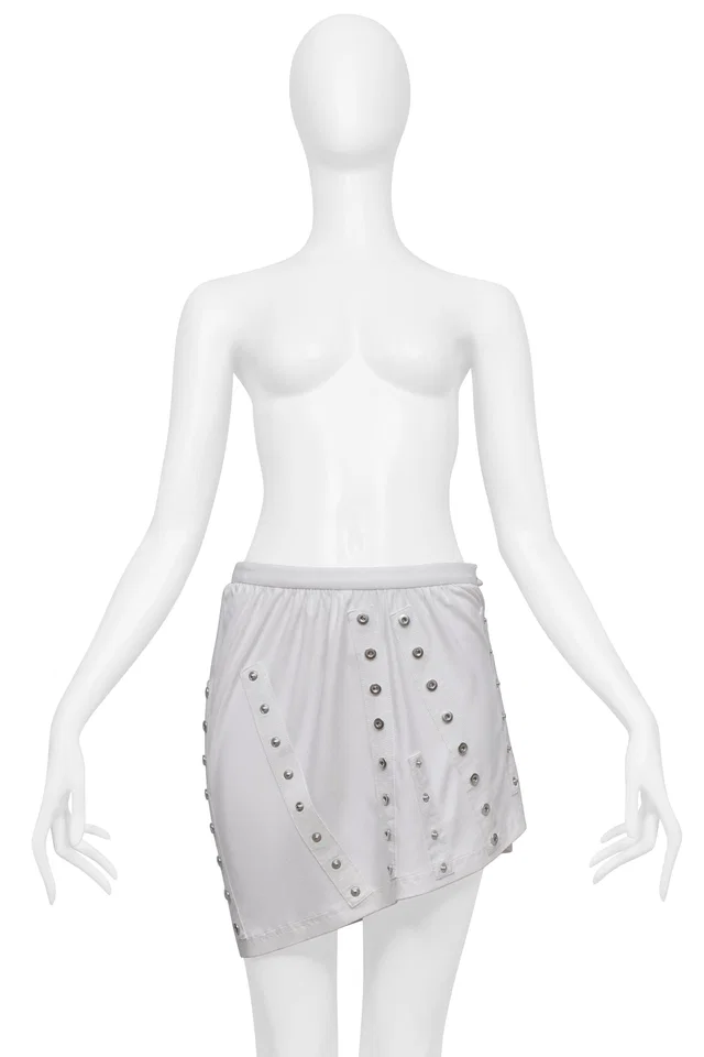 Dolce & Gabbana White Mini Skirt With Exposed Tape And Snaps in White from Resurrection Vintage