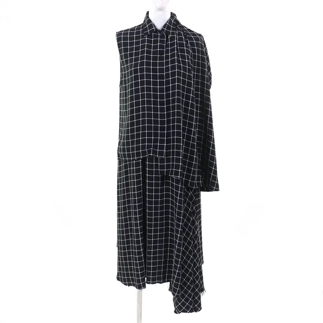 Balenciaga Check Pattern Asymmetrical Cut-Off Dress from LuxUness