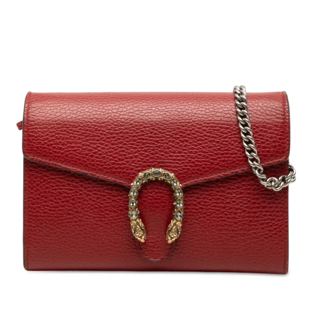 Red Gucci Calfskin Dionysus Wallet on Chain Crossbody Bag in Red Calfskin from Designer Revival