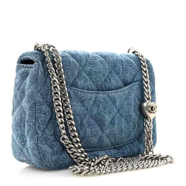 Chanel Quilted Mini Camellia Sweetheart Flap Blue in Blue Denim from FASHIONPHILE, photo 3 of 12