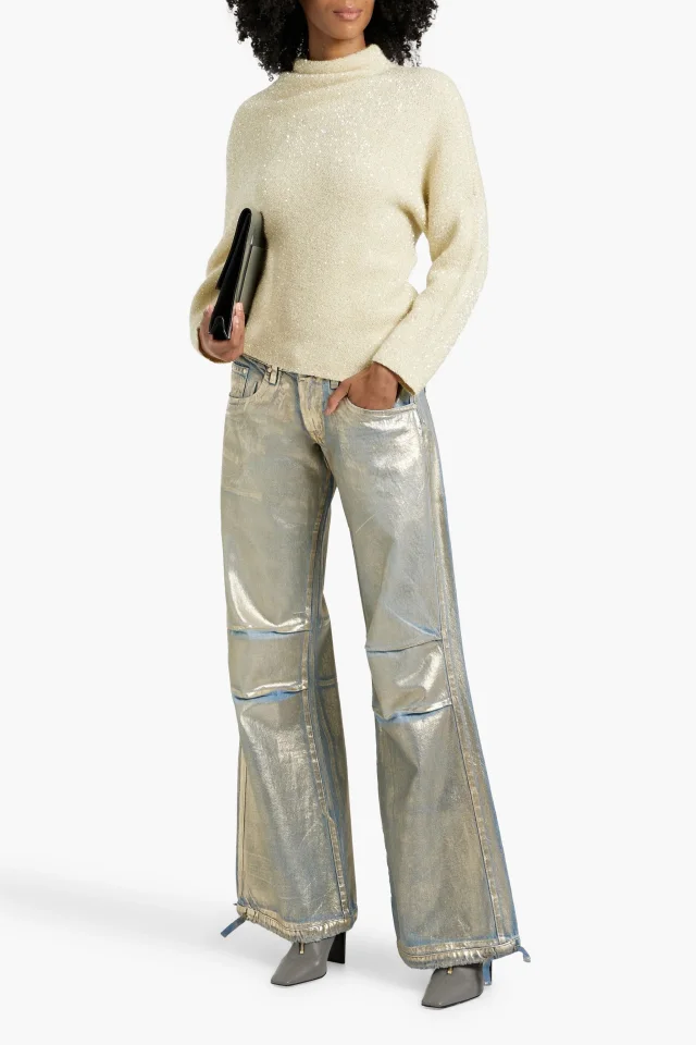 Proenza Schouler Sequined Tinsel Knitted Turtleneck Sweater in White, photo 2 of 4 from THE OUTNET