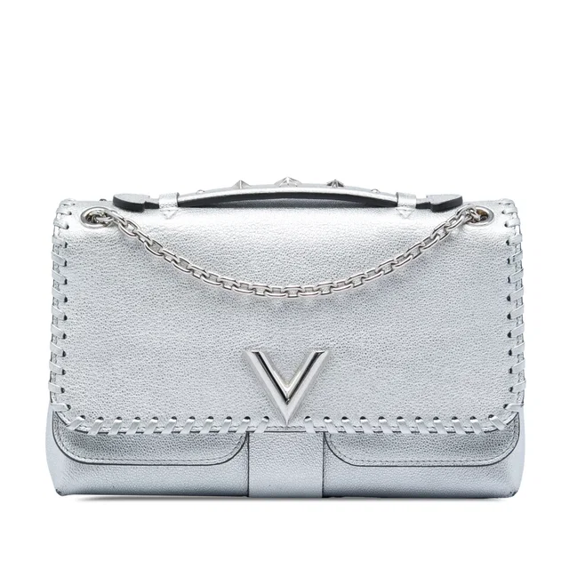Silver Louis Vuitton Metallic Cuir Plume Ecume Very Chain Bag Satchel in Silver Leather from Designer Revival