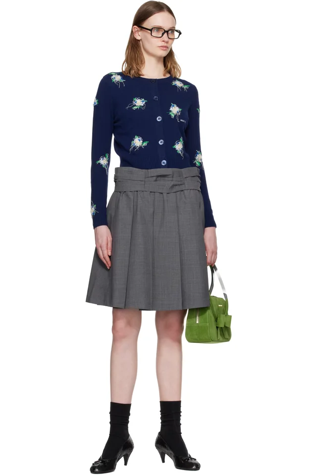 SHUSHU/TONG Navy Threadwork Knit Cardigan, photo 4 of 4 from SSENSE