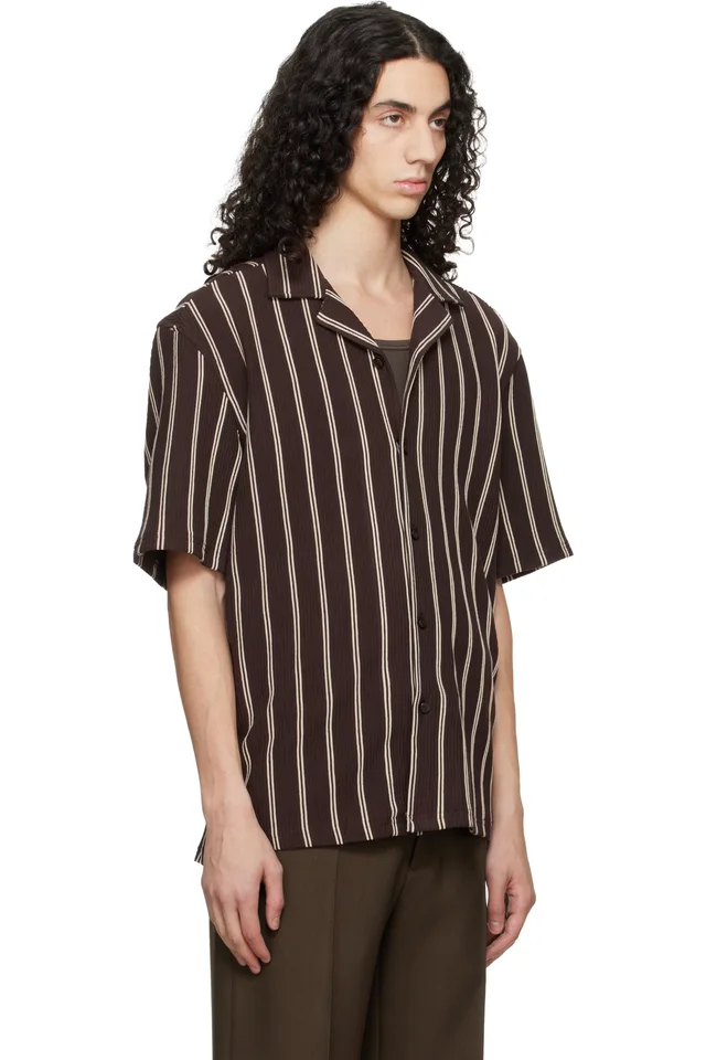 BOSS Brown Striped Relaxed-Fit Stretch Cotton Shirt, photo 2 of 2 from SSENSE