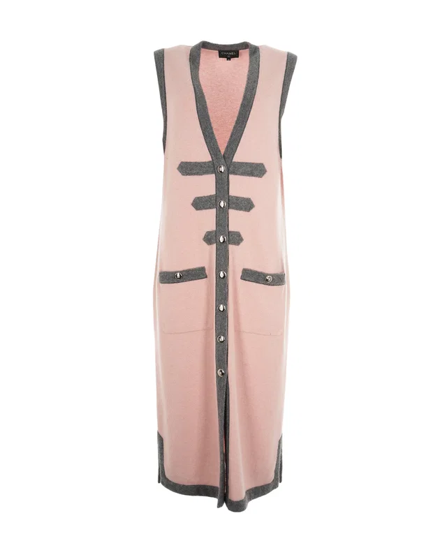 Chanel Pink and Grey Cashmere long waistcoat, size 48 in Pink Cashmere from Luxury Promise
