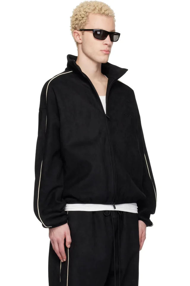 Fear of God ESSENTIALS Black Faux-Suede Fleece Signature Modern Track Jacket, photo 2 of 4 from SSENSE