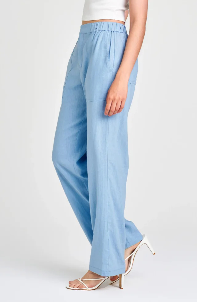 WAYF Daylight Wide Leg Linen Blend Pants in Blue, photo 3 of 5 from Nordstrom Rack