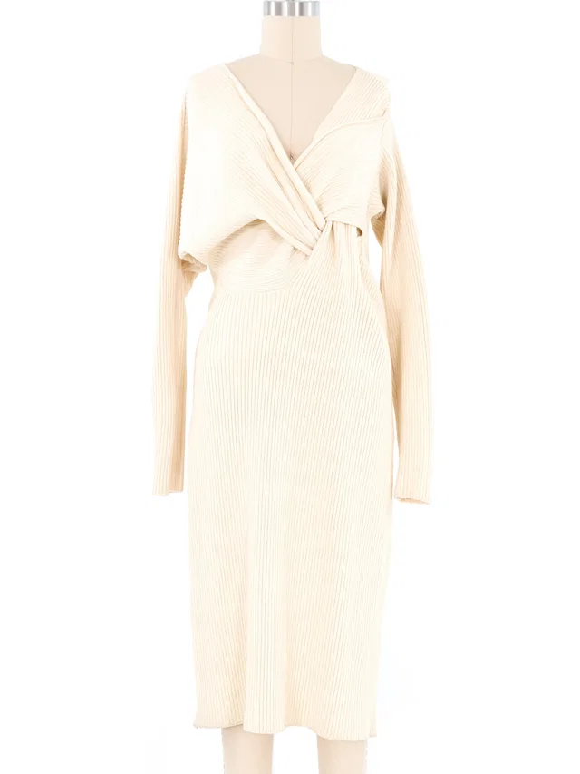 2020 Bottega Veneta Cream Draped Knit Sweater Dress in White from Arcade Vintage