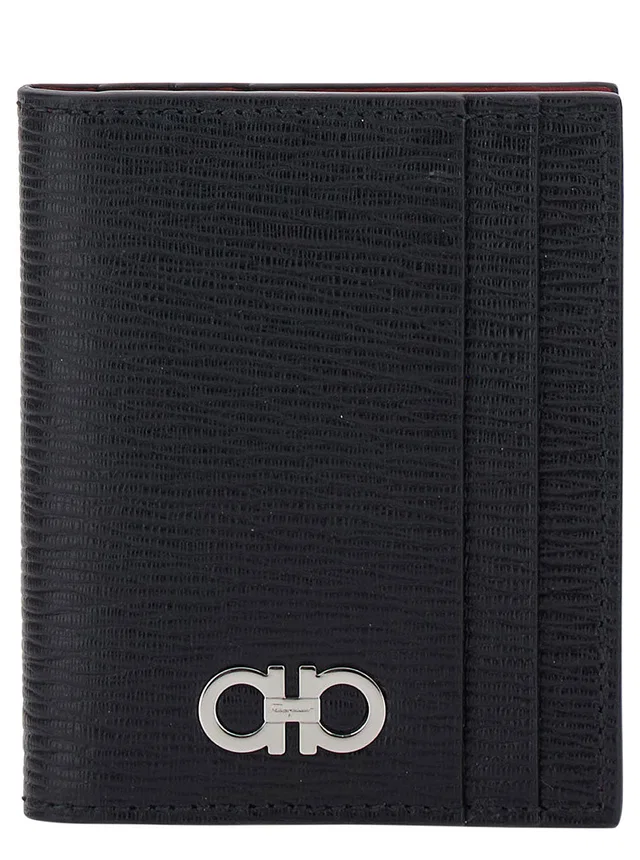 Ferragamo Gancini-Embellished Calf Leather Card Case — Black Cases in Black Calfskin from HEWI