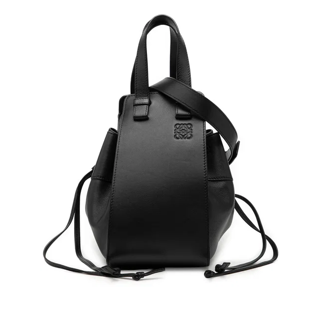 Black LOEWE Small Leather Drawstring Hammock Bag Satchel in Black Leather from Designer Revival