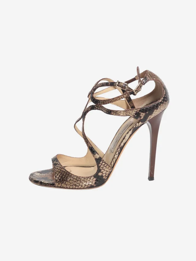 Jimmy Choo Brown snake embossed heels - size EU 40.5 (UK 7.5) in Brown Leather from Sign of the Times