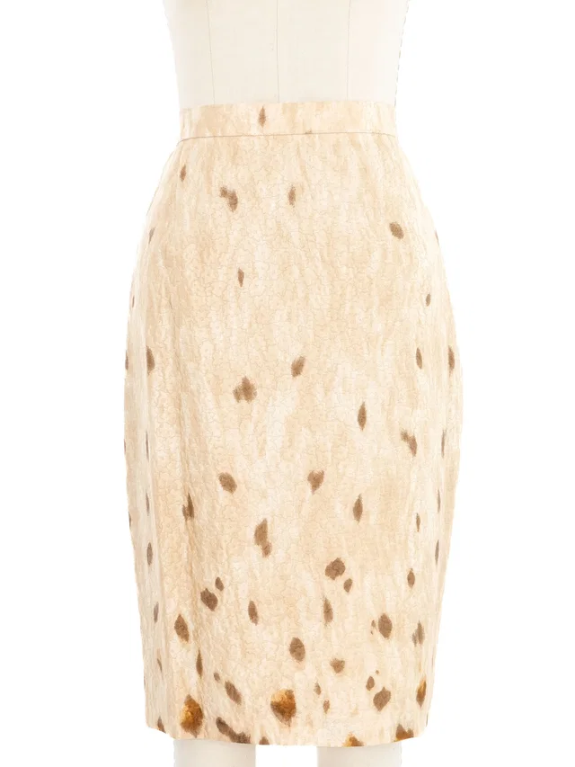 Escada Watercolor Animal Print Satin Skirt Suit in Satin from Arcade Vintage