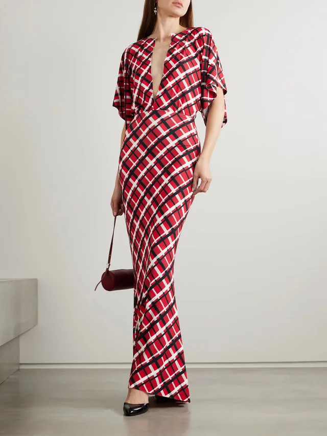 NORMA KAMALI Obie checked stretch-jersey gown in Red, photo 2 of 2 from NET-A-PORTER (Canada)
