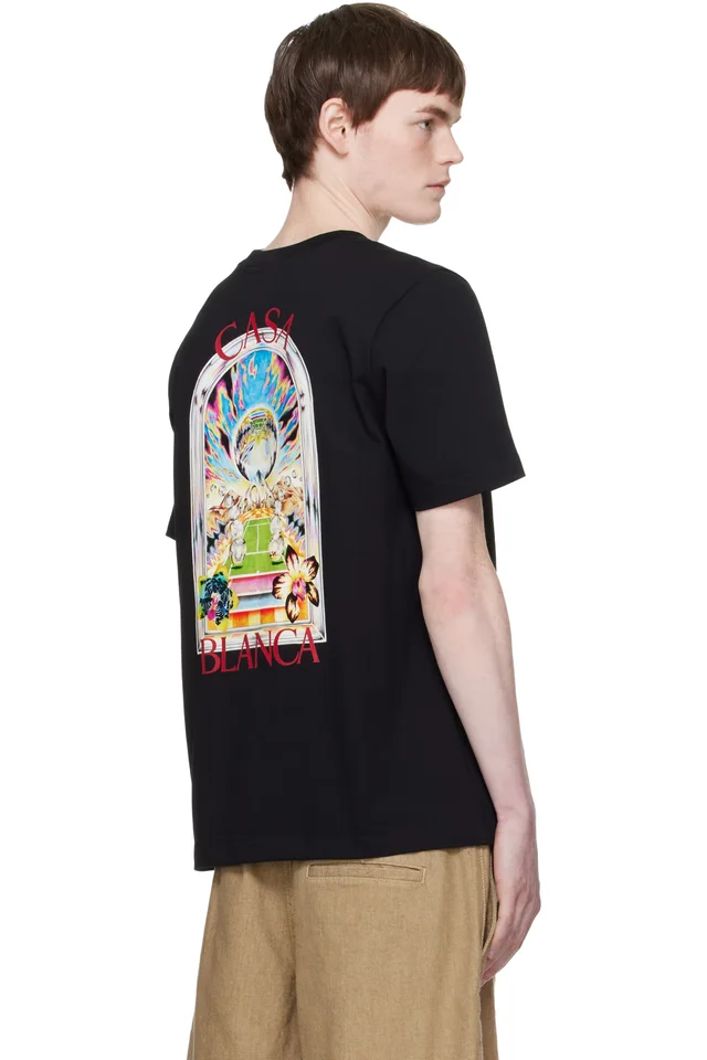 Casablanca Black Tennis Landscape Short Sleeve T‑shirt, photo 3 of 4 from SSENSE