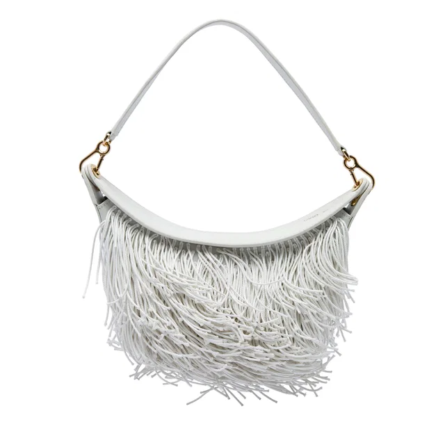 White LOEWE Small Leather Fringe Luna Hobo in White Leather from Designer Revival, photo 1 of 1