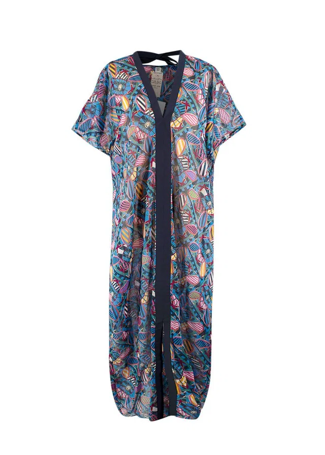 Hermès Blue Patterned En Roue Libre Beach Caftan Dress in Blue from HEWI