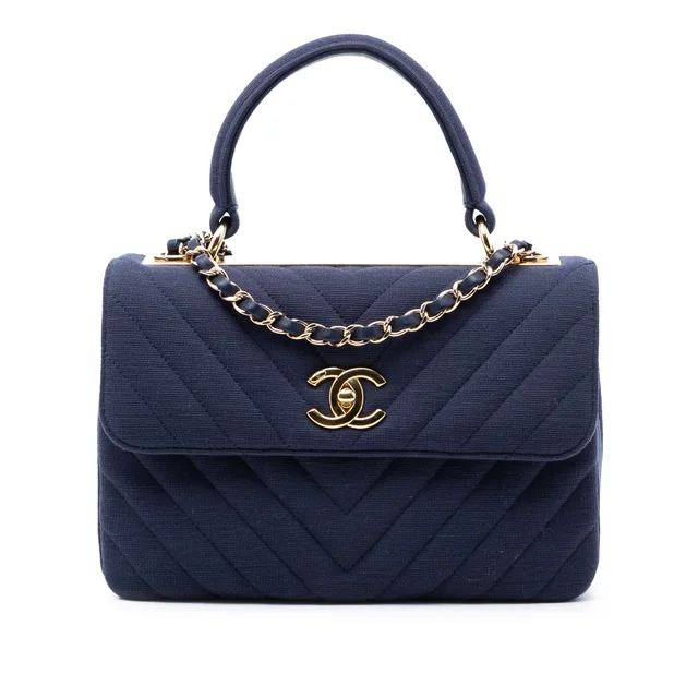 Blue Chanel Small Chevron Jersey Trendy CC Top Handle Flap Satchel in Blue Woven leather from Designer Revival