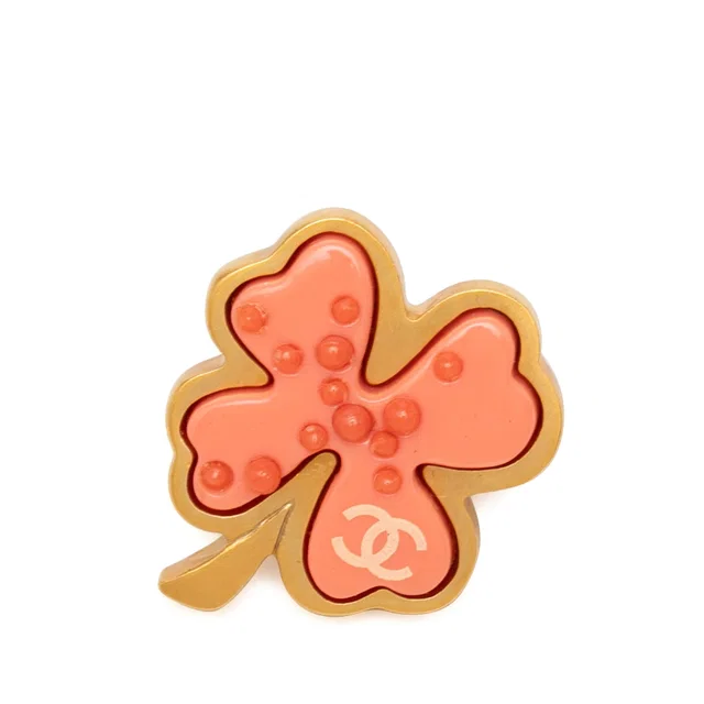 Gold Chanel Gold Plated Resin Four Leaf Clover Brooch in Gold Resin from Designer Revival