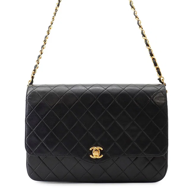 Chanel Matelasse ChainShoulder Bag Black Lambskin Size 25 in Black Lambskin from GALLERY RARE