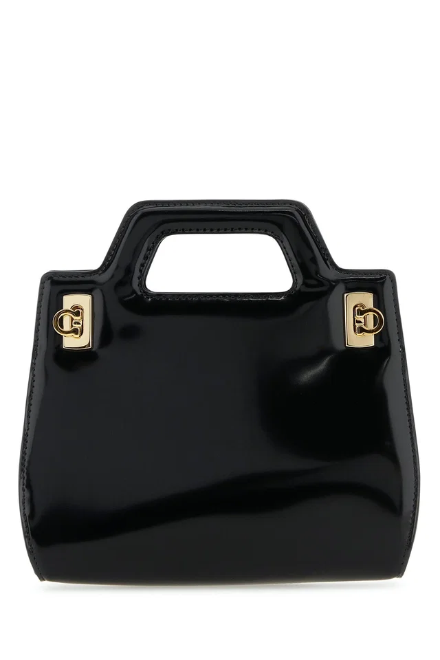Ferragamo Nero Top Handle Bag — Black. Calf Lamb Lining in Black Calfskin from HEWI