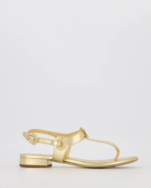 Chanel Gold Leather Flat Thong Sandals with CC Logo Detail Size EU 37.5C in Gold Leather from Sellier