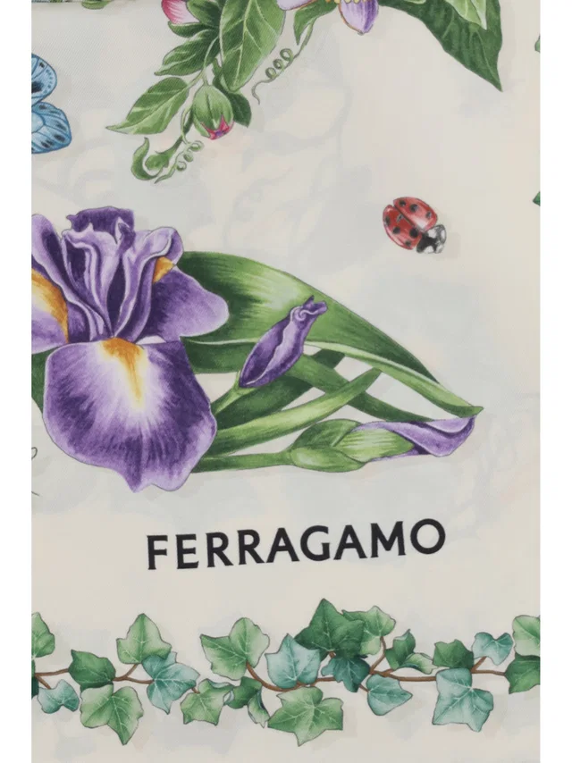 Ferragamo Eden Scarf — Ivory Silk Scarfs in White Silk from HEWI