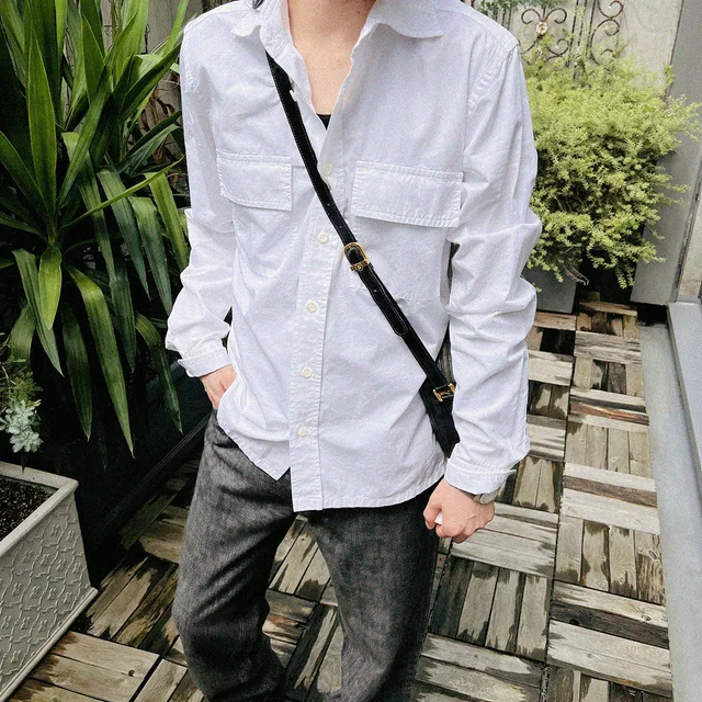 Prada Triangle Logo Shirt #39 White in White from VINTAGE QOO TOKYO