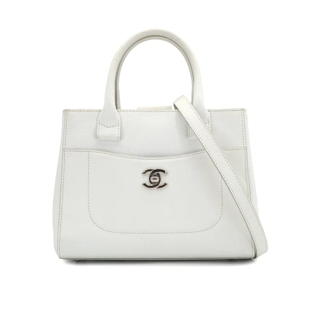 Chanel Neo Executive Tote Shoulder Bag White Leather Silver Hardware in White Leather from Luxury Promise
