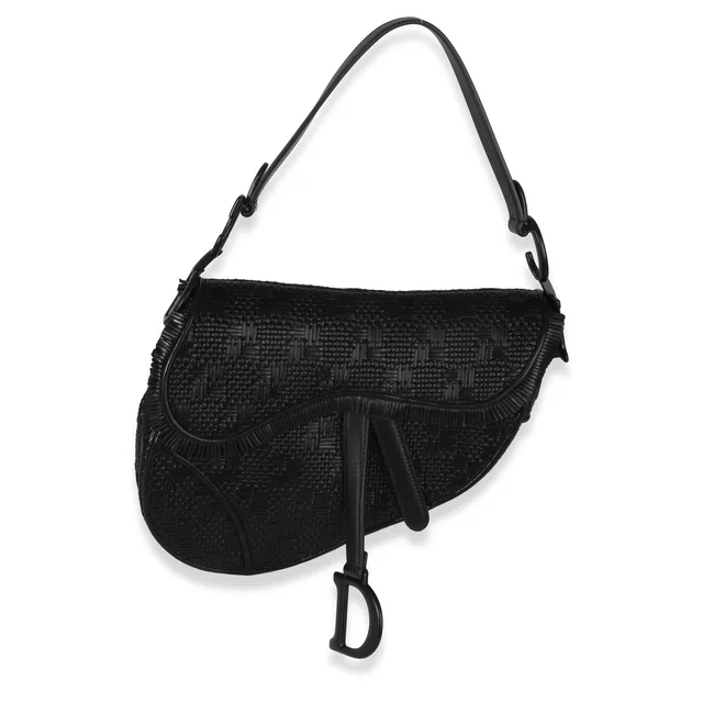 Dior Black Ultramatte Woven Calfskin Saddle Bag in Black Calfskin from myGemma