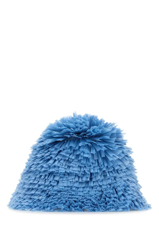 Prada Embellished Raffia Bucket Hat — Blue in Blue Raffia from HEWI