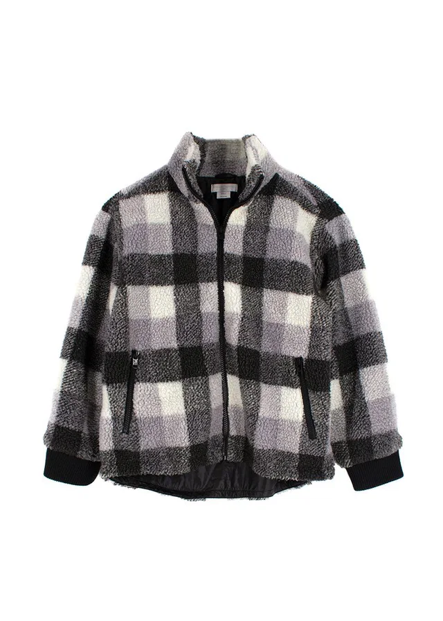 Stella McCartney Kids 10Y Plaid Grey Sherpa Fleece Jacket in Grey from HEWI
