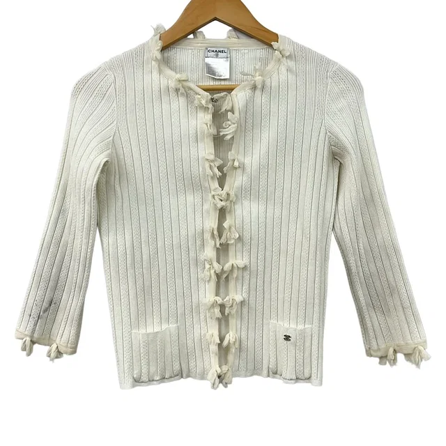 Chanel Cardigan M Ivory Long Sleeve 38 in White from The Reluxe