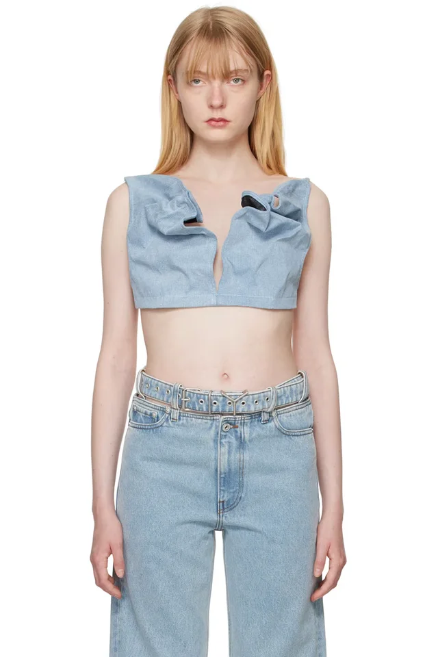 Y/Project Blue Scrunched Denim Bralette, image 1 of 1 from SSENSE