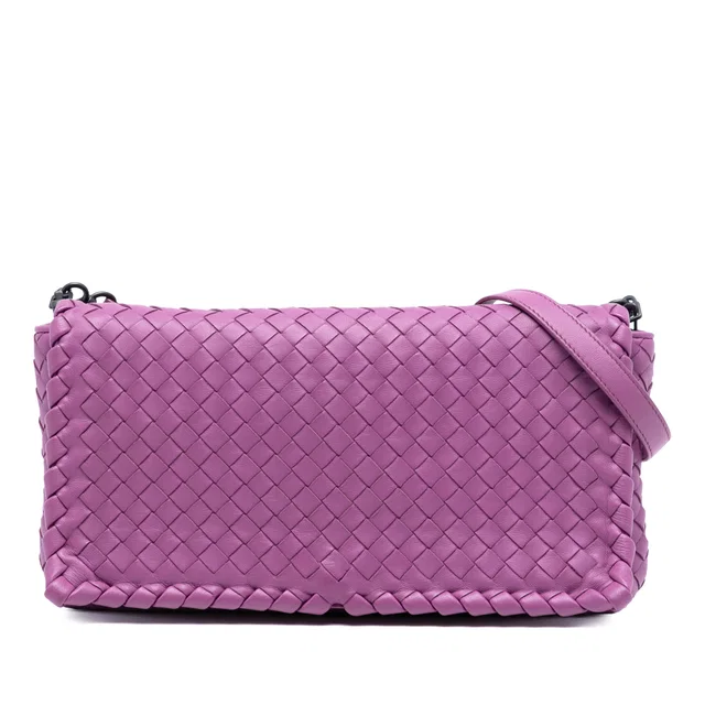 Purple Bottega Veneta Nappa Intrecciato Dahlia Clutch Crossbody in Purple Nappa leather from Designer Revival