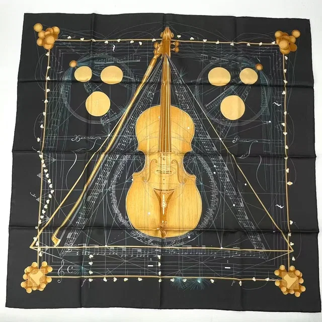 Hermès Scarf Silk Carre 90 Music Played By Spheres la Musique Des Black in Black Silk from The Reluxe