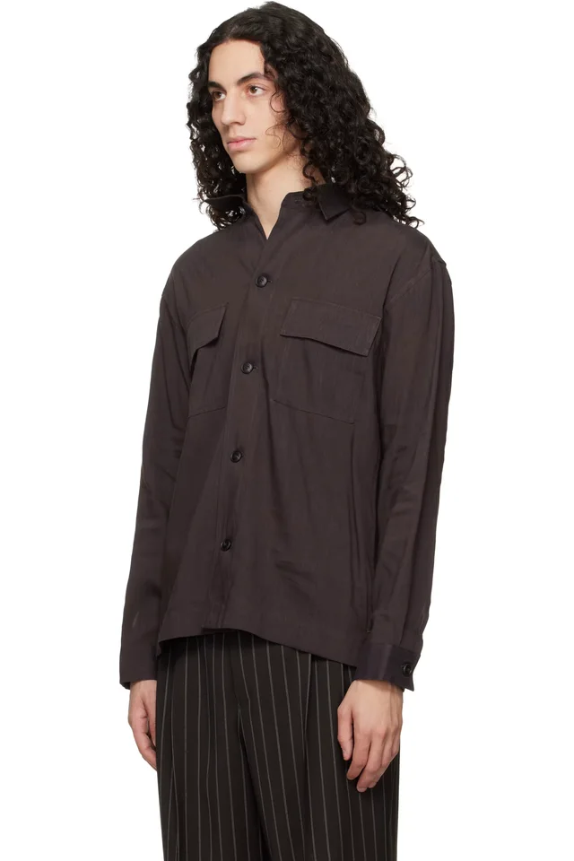 BOSS Brown Flap Pocket Linen Shirt, photo 4 of 4 from SSENSE
