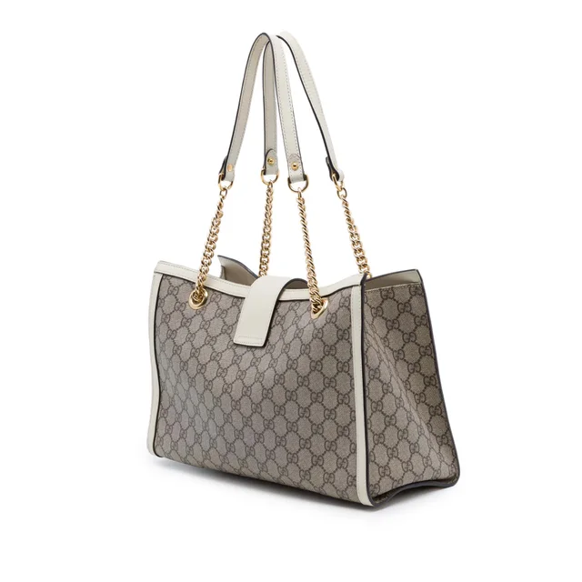 White Gucci Medium GG Supreme Padlock Tote in White Coated canvas from Designer Revival, photo 2 of 2
