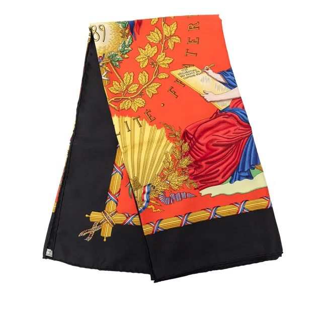 Orange Hermès Republique Francaise Liberte Egalite Fraternite 1789 Silk Scarf 90 Scarves in Orange Silk from Designer Revival