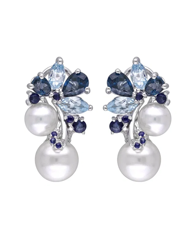 Pearls Silver 3.00 ct. tw. Gemstone & 6-8.5mm Freshwater Pearl Earrings, image 1 of 1 from Rue La La
