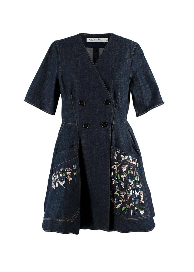 Dior Crystal Embroidered A-line Denim Dress in Denim from HEWI