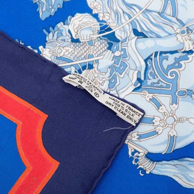 Blue Hermès Carrousel Silk Scarf 90 Scarves in Blue Silk from Designer Revival, photo 2 of 2