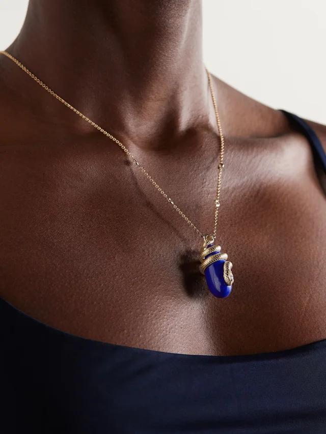 JACQUIE AICHE 14-karat gold, diamond and lapis lazuli necklace in Blue, photo 2 of 2 from NET-A-PORTER (Canada)