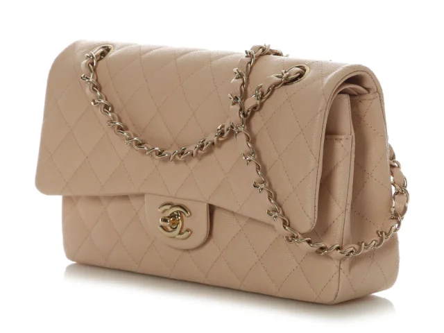 Chanel Medium/Large Beige Quilted Caviar Classic Double Flap in Beige Caviar leather from Ann's Fabulous Finds, photo 4 of 10