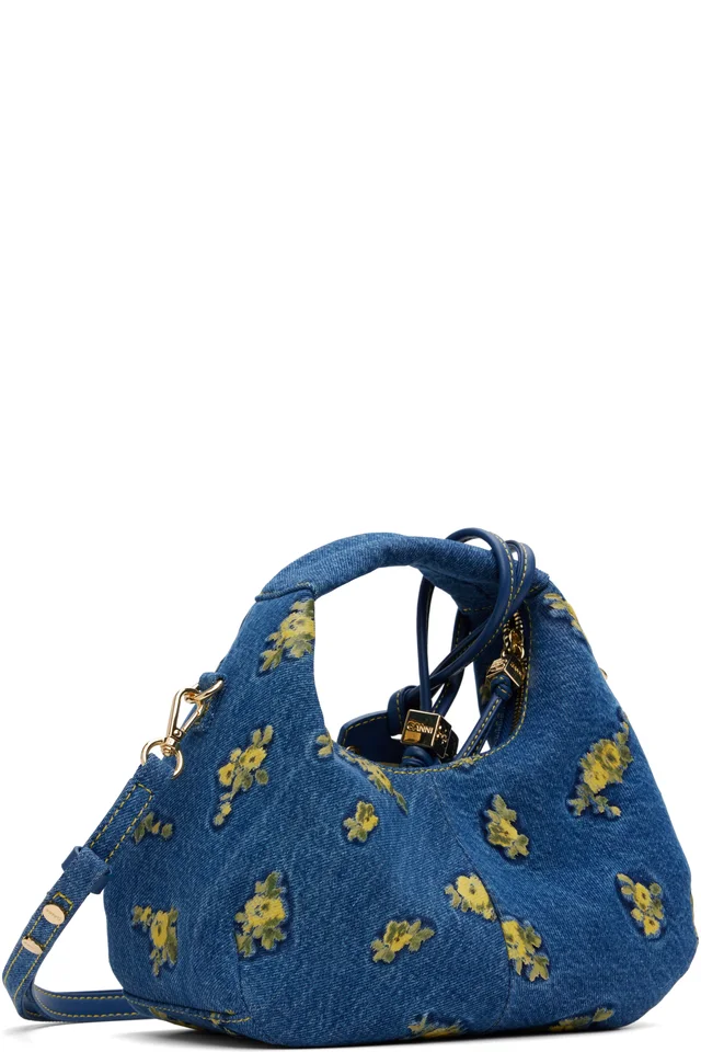 GANNI Blue Mini Denim Flowers Bag, photo 3 of 4 from SSENSE