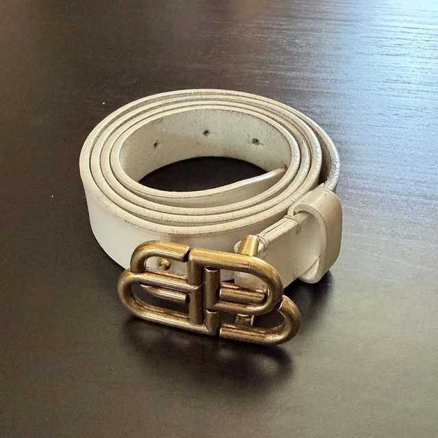 Balenciaga Men's Belt - Cream/White in white from Depop, photo 1 of 1